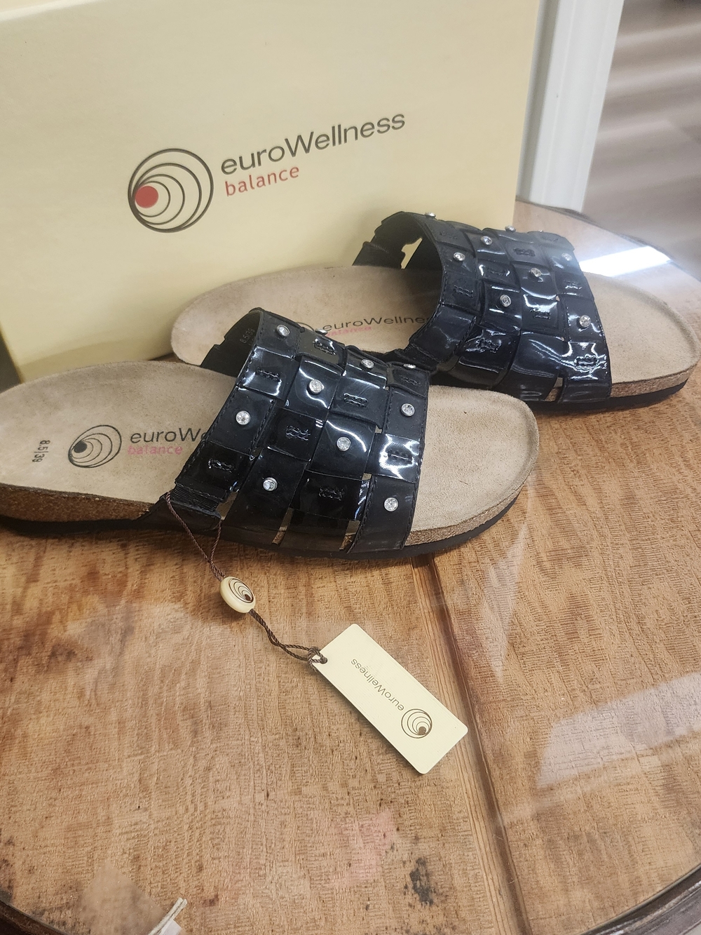 Black Patent Slide Sandals